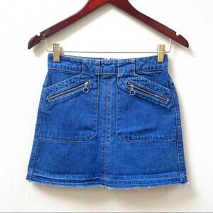 ASOS River Island Bright Blue Denim Raw Hem Zipper Mini Skirt Women’s Size 6